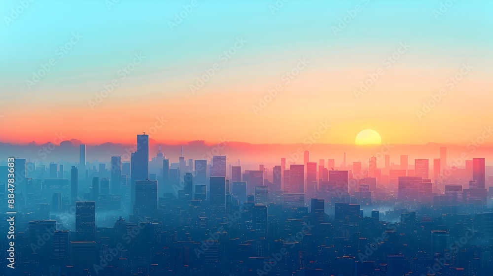 Minimalist Cityscape at Sunrise with Geometric Shapes and Soothing Color Palette Minimalist Cityscape at Sunrise with Geometric Shapes and Soothing Color Palette