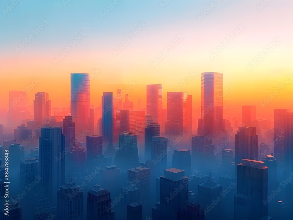 Captivating Minimalist Cityscape at Serene Sunrise with Geometric Shapes and Calming Color Palette Captivating Minimalist Cityscape at Serene Sunrise with Geometric Shapes and Calming Color Palette
