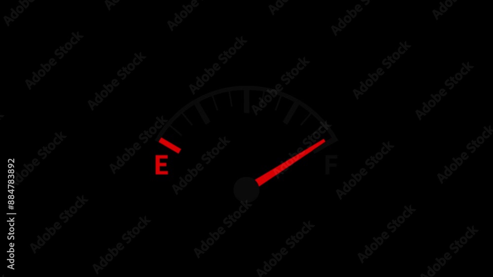 自動車の燃料計が空から満タンになるアニメーション、透明背景