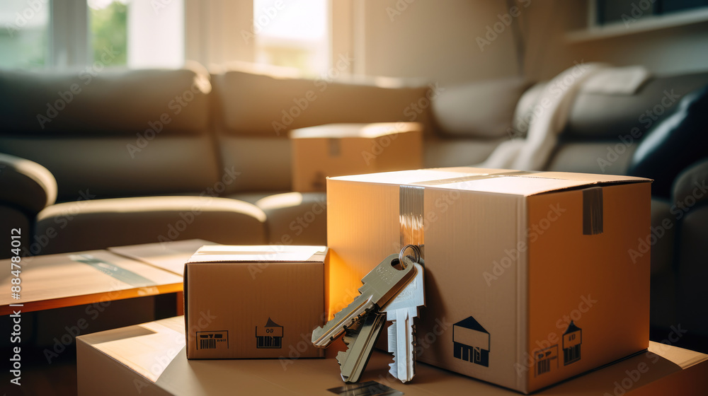 generated illustration of Bundle of keys and brown box on wooden table. generated illustration of Bundle of keys and brown box on wooden table.