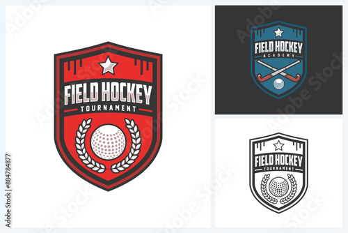 Field hockey logo sport design template, field hockey emblem vector, hockey tournament badge logo design vector illustration
