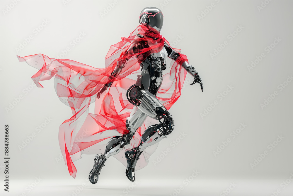 Digital Runway Show: AI Robot Fashion Model Showcasing Avant-Garde Couture, Fashion Concept, on White Background Digital Runway Show: AI Robot Fashion Model Showcasing Avant-Garde Couture, Fashion Concept, on White Background