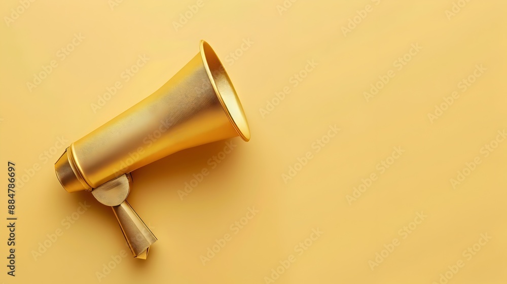 Luxury Gold Origami Megaphone Announcement on Minimalist Background Luxury Gold Origami Megaphone Announcement on Minimalist Background