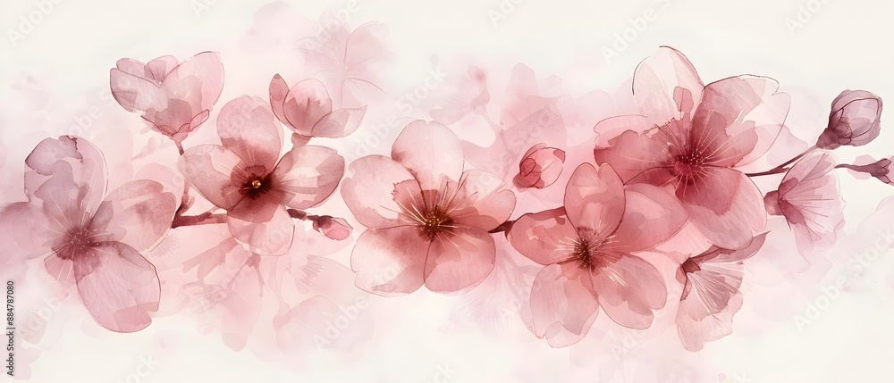 Obraz premium Soft and Delicate Cherry Blossom Flowers in Watercolor Springtime Bloom