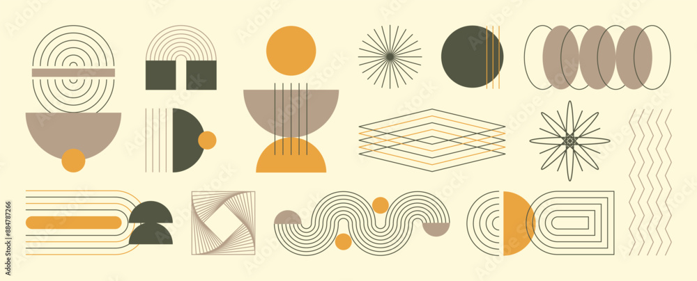 Hand drawn abstract minimal element mid century vector set. Aesthetic contemporary stripe line art, geometric shape in monochrome. Art form design for wall art, decoration, wallpaper. Hand drawn abstract minimal element mid century vector set. Aesthetic contemporary stripe line art, geometric shape in monochrome. Art form design for wall art, decoration, wallpaper.