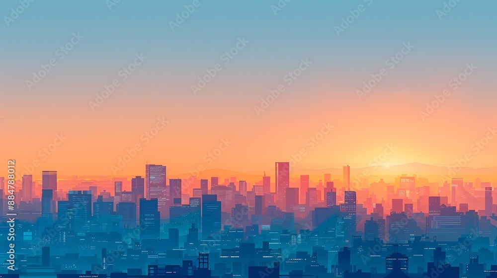 Serene Cityscape at Sunrise with Minimalist Digital Artwork and Geometric Shapes Serene Cityscape at Sunrise with Minimalist Digital Artwork and Geometric Shapes