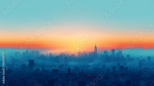 Mesmerizing Minimalist Cityscape at Sunrise A Serene Digital Artwork