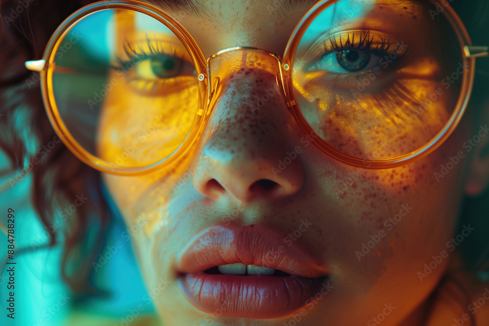 Bright sunny close up shot of a woman wearing glasses Bright sunny close up shot of a woman wearing glasses