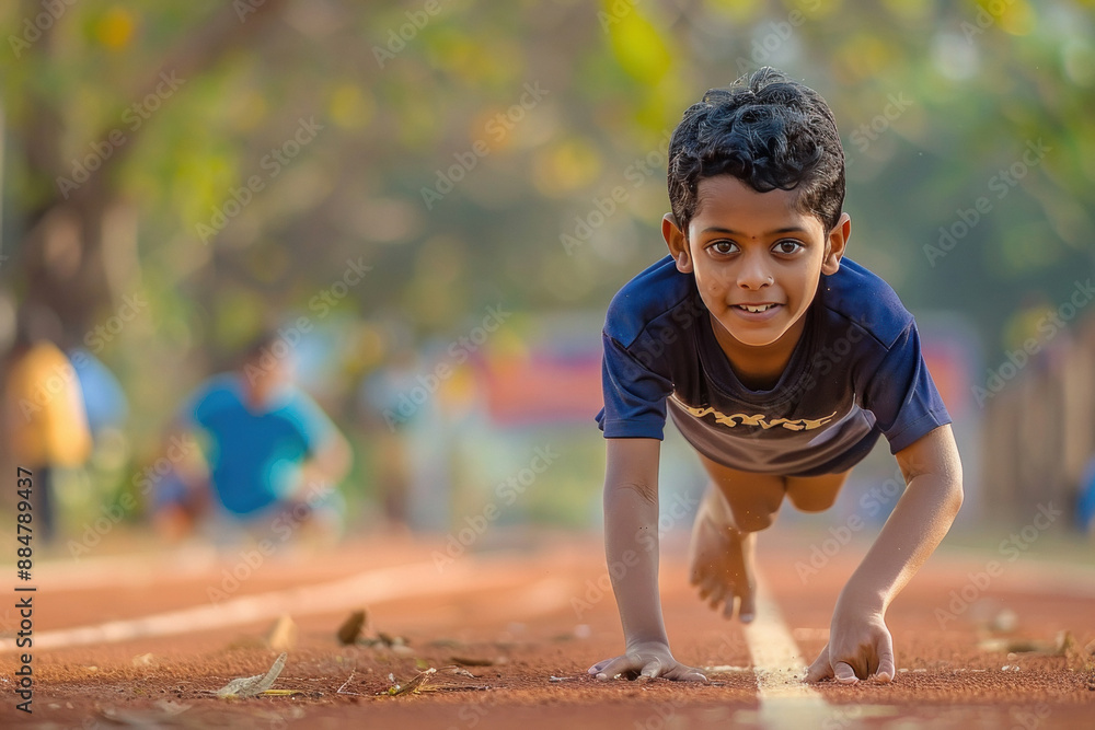 Obraz premium school child running on track