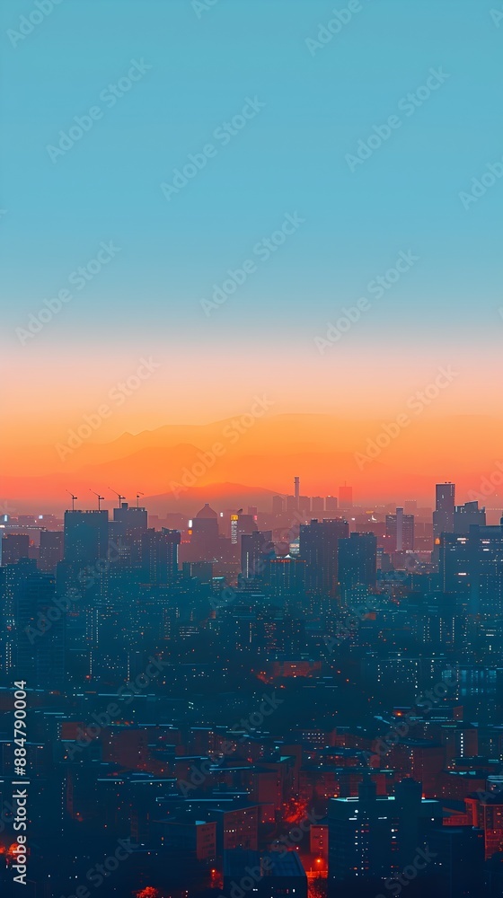 Fototapeta premium Tranquil Cityscaps at Sunrise Geometric Minimalist Digital Artwork