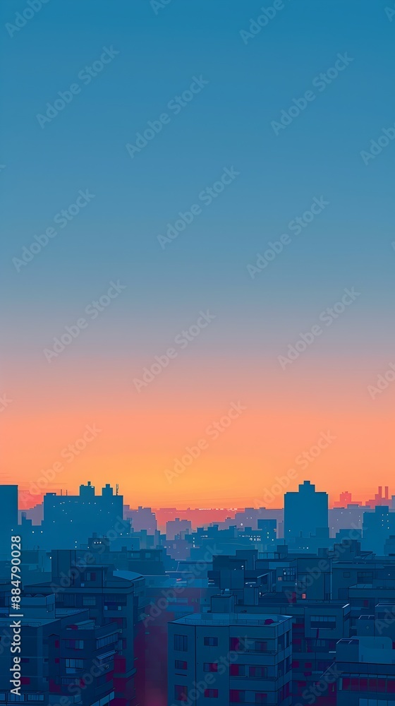 Fototapeta premium Minimalist Cityscape Sunrise with Geometric Shapes and Calming Color Palette