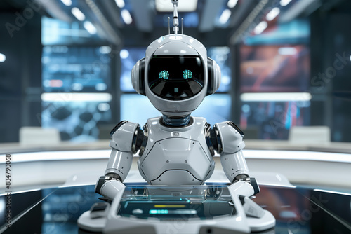 Wallpaper Mural Futuristic AI News Presenter Robot Reporting Breaking News in High-Tech Studio Torontodigital.ca