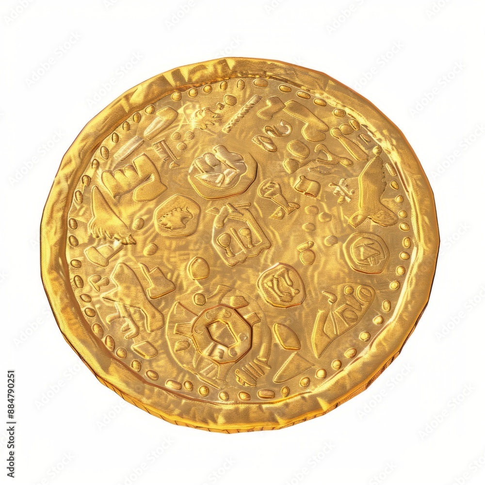 3D Render, Low Poly style of ancient coin artifact, on isolated white background, Generative AI 3D Render, Low Poly style of ancient coin artifact, on isolated white background, Generative AI