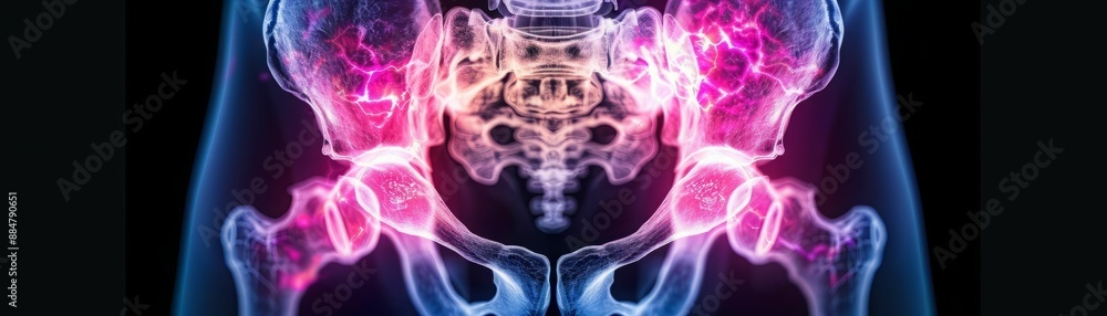 Abstract medical illustration of the hip joint with pain. Abstract medical illustration of the hip joint with pain.