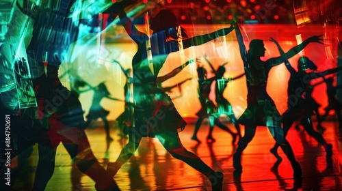 Wallpaper Mural Silhouettes of Dancers on a Stage with Colorful Lighting Torontodigital.ca