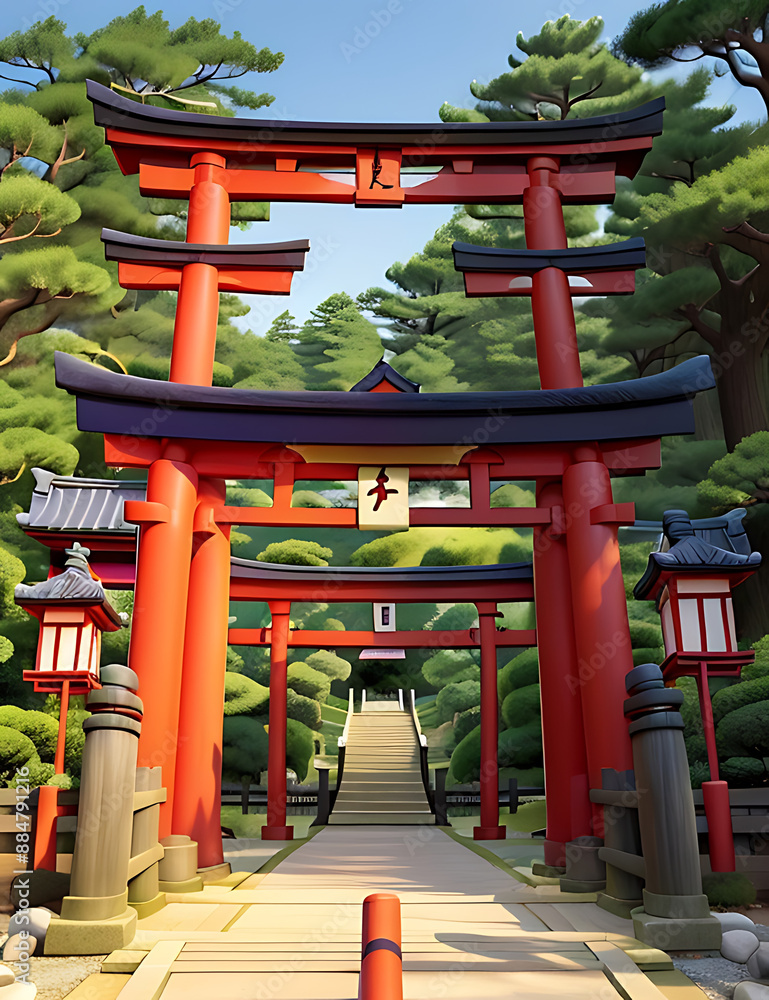 An illustration of a torii gate, marking the entrance to a Shinto ...