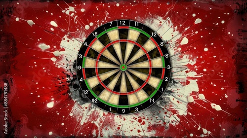 Dartboard with Red and White Splatter photo