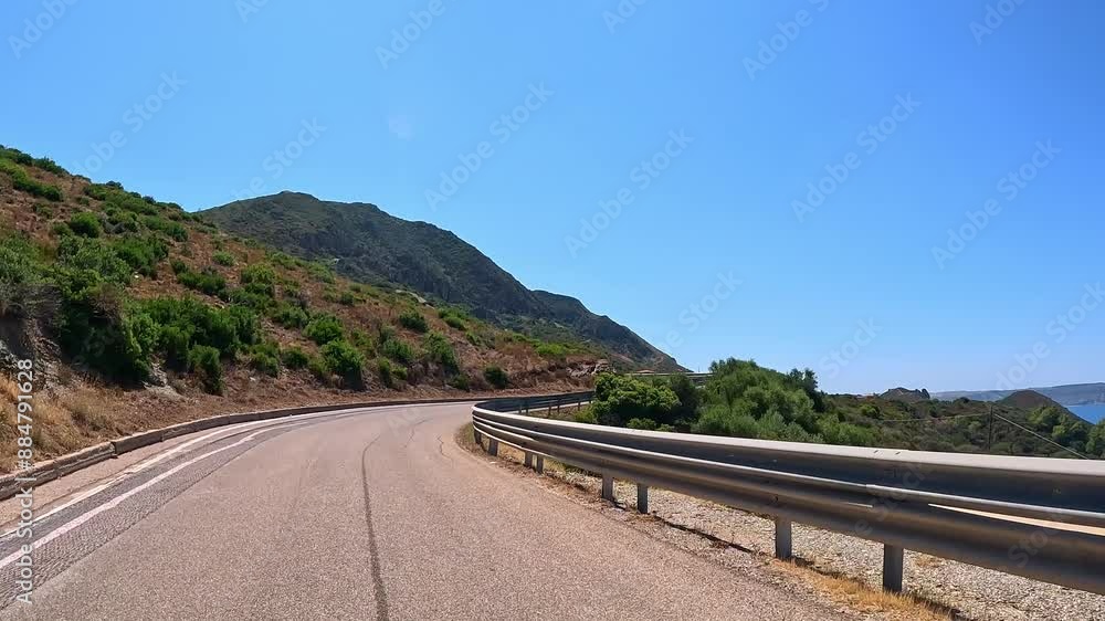 Asphalt curving ahead, round every corner awaits new journey, point of view Asphalt curving ahead, round every corner awaits new journey, point of view