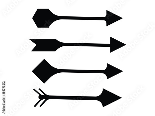 black bow arrow icon set vector