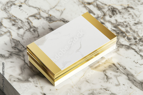 Luxury Business Card Mockup with Elegant Gold Accents on Marble Background – Premium Design for High-End Professional Branding photo