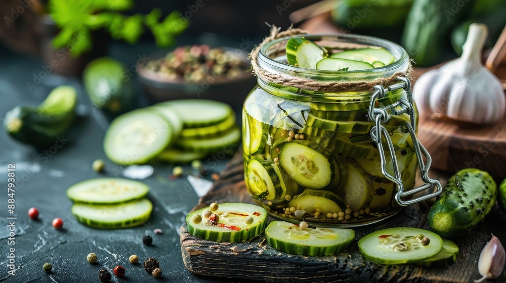 Homemade Pickles: Fresh Cucumbers and Spices in a Rustic Kitchen Scene Homemade Pickles: Fresh Cucumbers and Spices in a Rustic Kitchen Scene