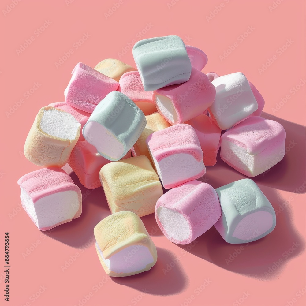 Vibrant Pastel Marshmallows Pile on Soft Pink Background Vibrant Pastel Marshmallows Pile on Soft Pink Background