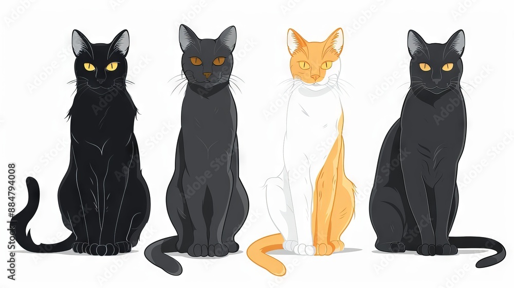 Group of cats sitting on white background Group of cats sitting on white background
