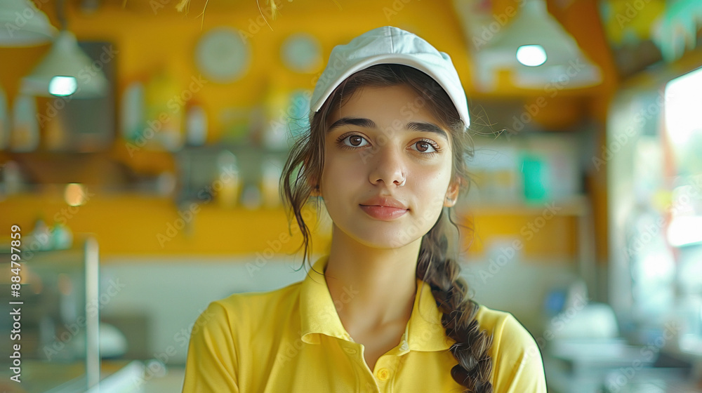 indian female staff standing confidently at restaurant indian female staff standing confidently at restaurant