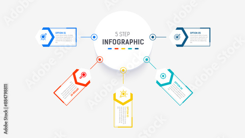 Five Step Infographic design element template for presentation. info graphic illustration. process diagram and presentations step,  banner, flow chart, 5 option template.