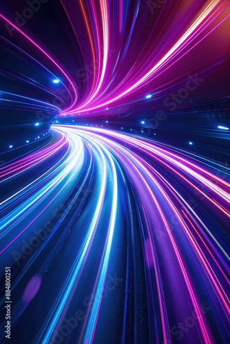 Abstract Light Trails in Motion - Vibrant Neon Colors Creating Dynamic Curves and Lines in a Futuristic Night Scene
