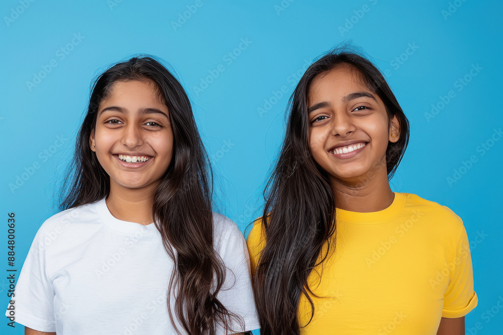 beautiful indian smiling teenagers girls. Wearing a white and yellow t-shirt beautiful indian smiling teenagers girls. Wearing a white and yellow t-shirt