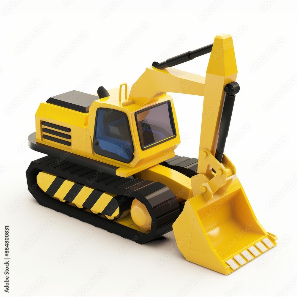 3D Render, Low Poly style of toy digger vehicle, on isolated white background, Generative AI 3D Render, Low Poly style of toy digger vehicle, on isolated white background, Generative AI