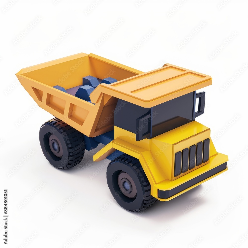 3D Render, Low Poly style of toy dump truck vehicle, on isolated white background, Generative AI 3D Render, Low Poly style of toy dump truck vehicle, on isolated white background, Generative AI
