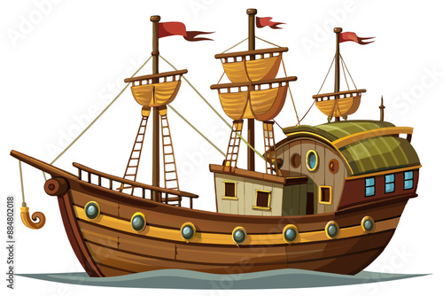 old wooden ship vector illustration 