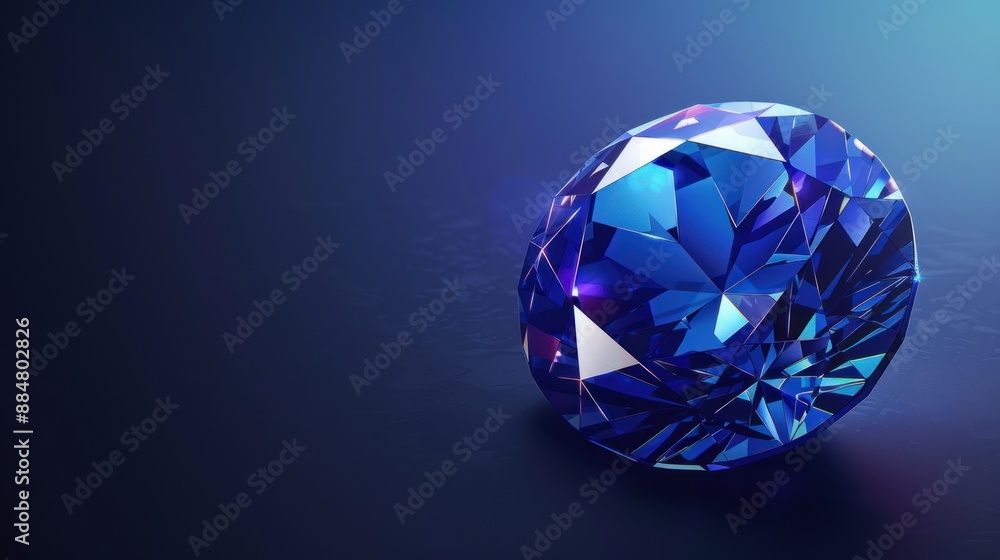 Sapphire, a beautiful sparkling blue gemstone on a dark blue background. Vector illustration. Sapphire, a beautiful sparkling blue gemstone on a dark blue background. Vector illustration.