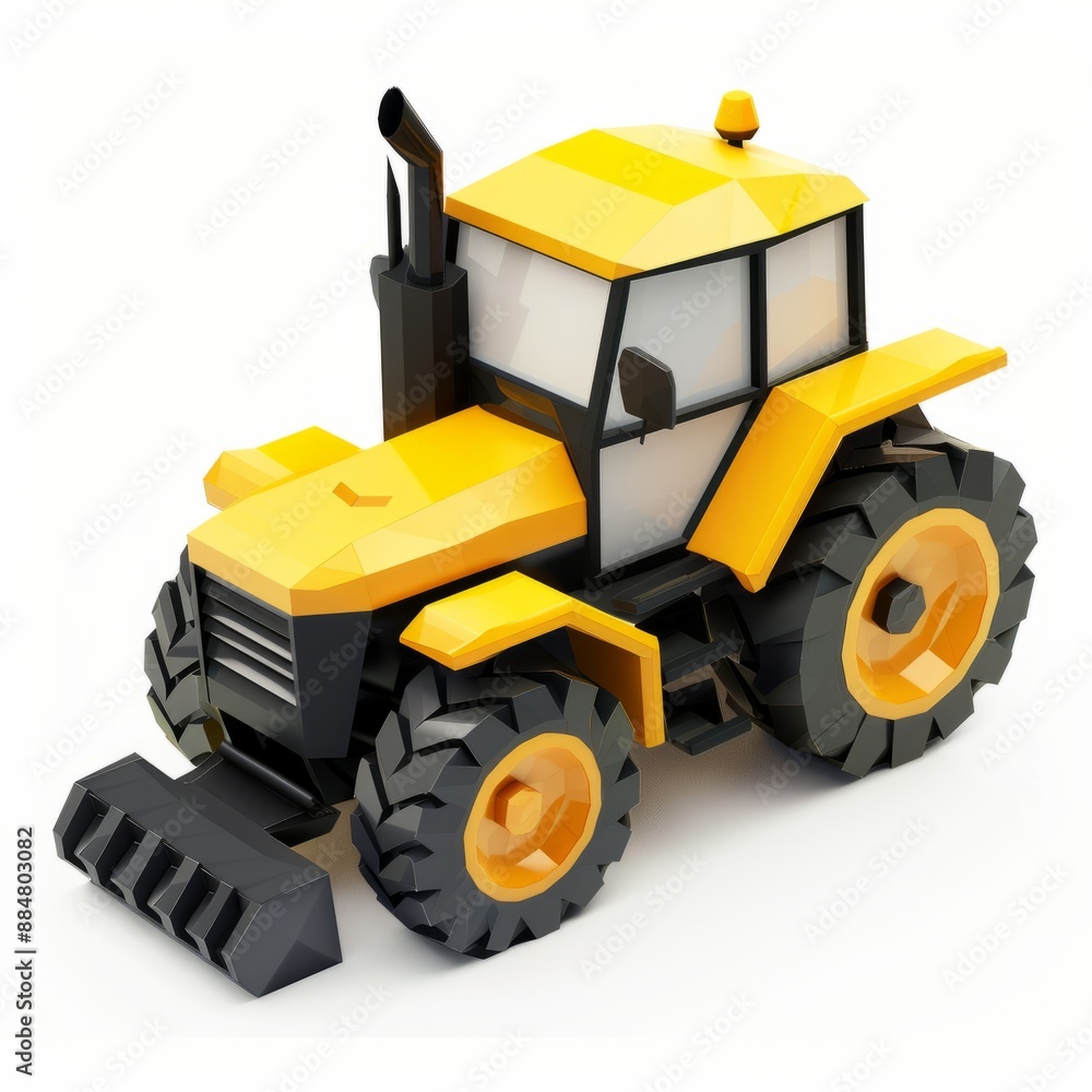 3D Render, Low Poly style of toy tractor vehicle, on isolated white background, Generative AI 3D Render, Low Poly style of toy tractor vehicle, on isolated white background, Generative AI