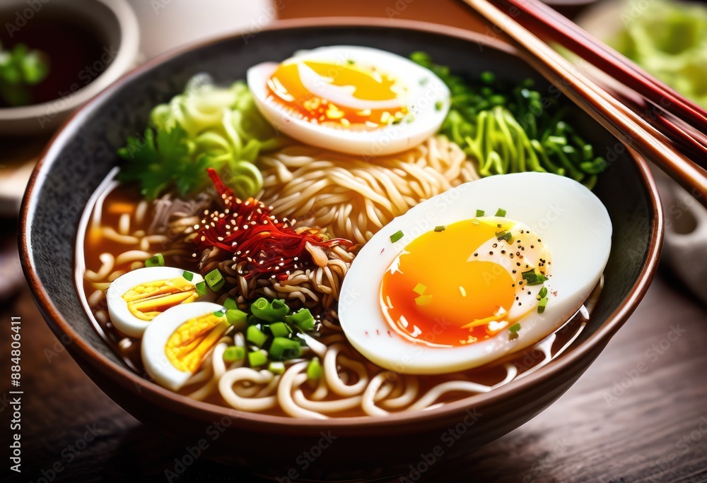 hot steamy ramen bowl soft boiled egg delicious asian cuisine food, broth, noodles, soup, appetizing, tasty, aromatic, flavorful, japanese, dish, meal, traditional hot steamy ramen bowl soft boiled egg delicious asian cuisine food, broth, noodles, soup, appetizing, tasty, aromatic, flavorful, japanese, dish, meal, traditional