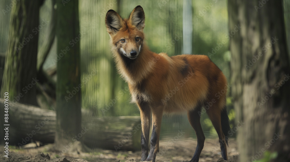 Maned Wolf A unique canid species from America, known for its long legs, reddish fur, and distinctive black mane Maned Wolf A unique canid species from America, known for its long legs, reddish fur, and distinctive black mane