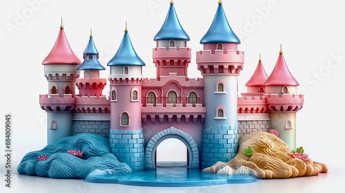 A toy fairy castle, fantasy element, detailed illustration, pastel hues, isolated on white background