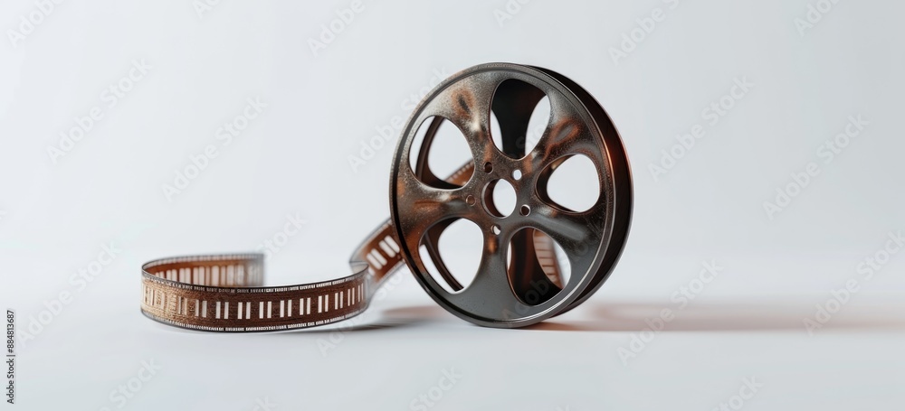 Fototapeta premium film reel and film strip vintage on white background