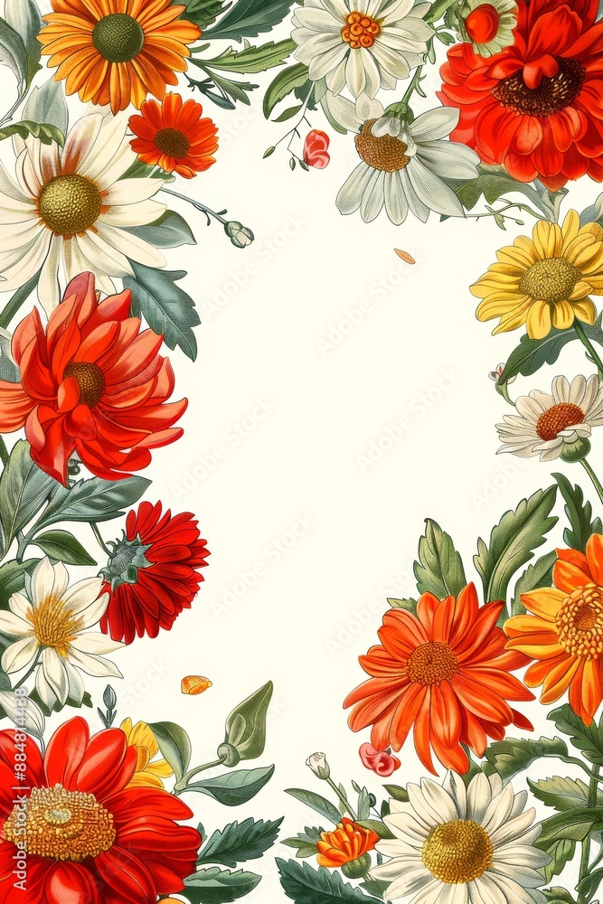 invitation card template with copy space in center, flower surrounded borders invitation card template with copy space in center, flower surrounded borders