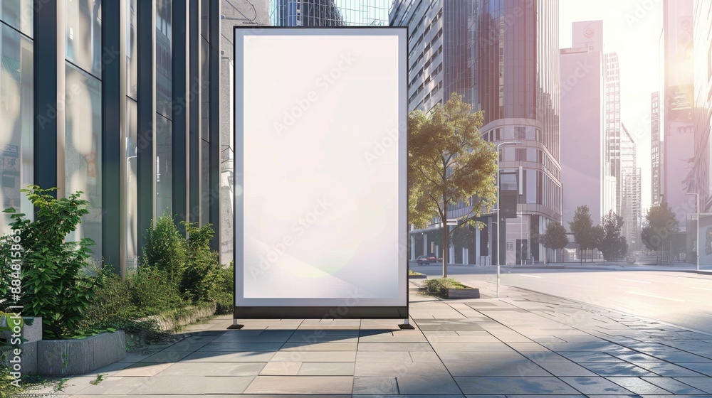 Outdoor poster frame mockup in an urban setting, ready for advertising or promotional content. Outdoor poster frame mockup in an urban setting, ready for advertising or promotional content.