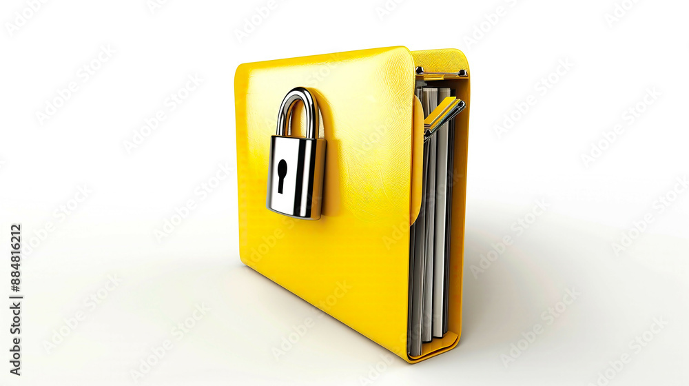 3D rendering of a yellow folder and lock depicting data security concept highlighting the importance of protecting digital assets isolated on a white background with shadows 3D rendering of a yellow folder and lock depicting data security concept highlighting the importance of protecting digital assets isolated on a white background with shadows