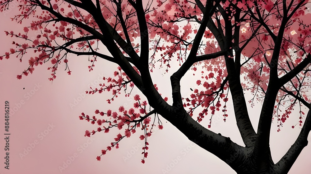 Illustration A tree blossoms with abstract pink flowers Illustration A tree blossoms with abstract pink flowers