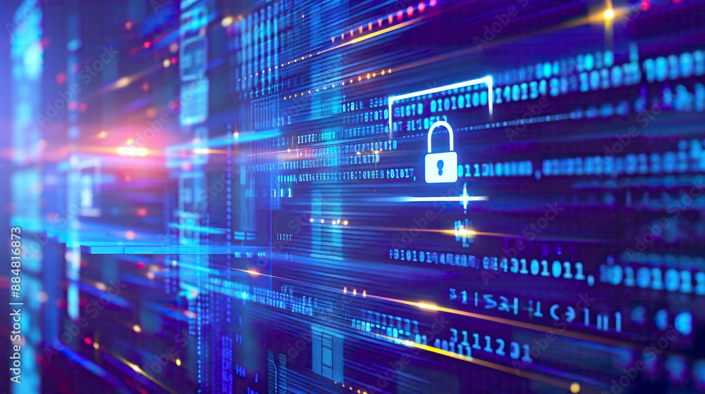 Artwork depicting a cyber security concept featuring an authentication screen on a computer with confidential business data symbolizing secure access control measures Artwork depicting a cyber security concept featuring an authentication screen on a computer with confidential business data symbolizing secure access control measures