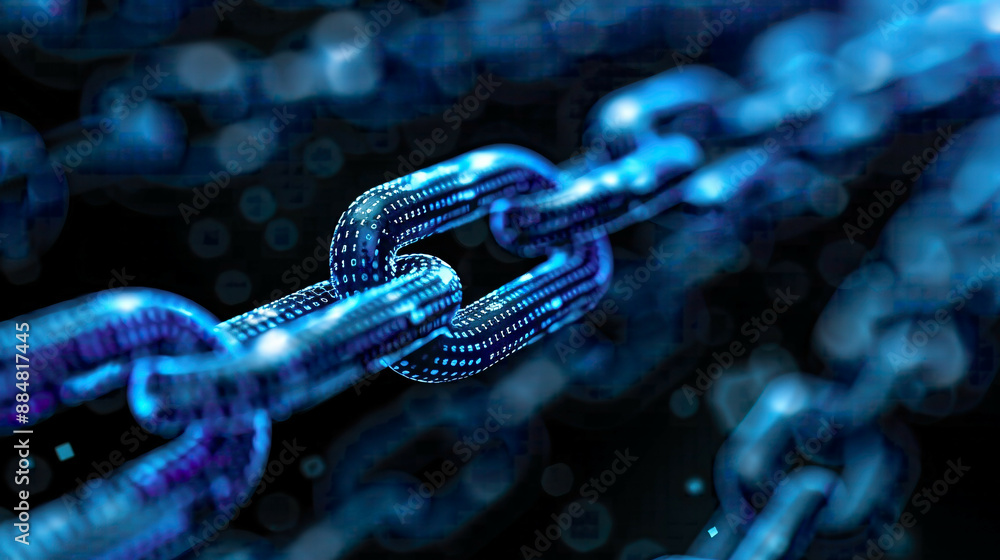 Blockchain and cybersecurity theme data protection symbols intricate network connections on a dark blue background high-tech and modern feel Blockchain and cybersecurity theme data protection symbols intricate network connections on a dark blue background high-tech and modern feel