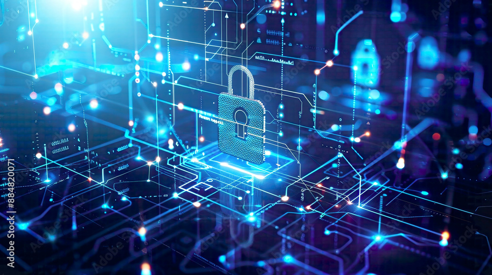 Cyber security and information protection theme featuring lock iconwith network connections modern and secure design Cyber security and information protection theme featuring lock iconwith network connections modern and secure design