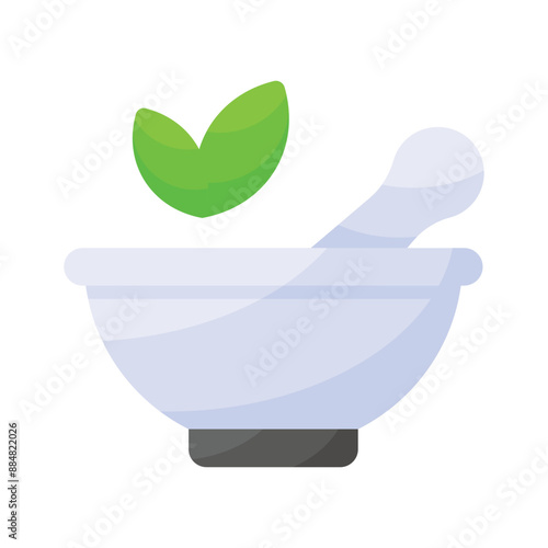 Mortar and pestle with herbs concept of herbal medicine vector
