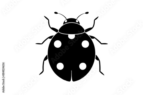Create a minimalist ladybug vector illustration in black silhouette on a white background perfect for modern designs