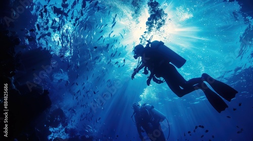 Wallpaper Mural Underwater Adventure: Scuba Diving with a School of Fish Torontodigital.ca